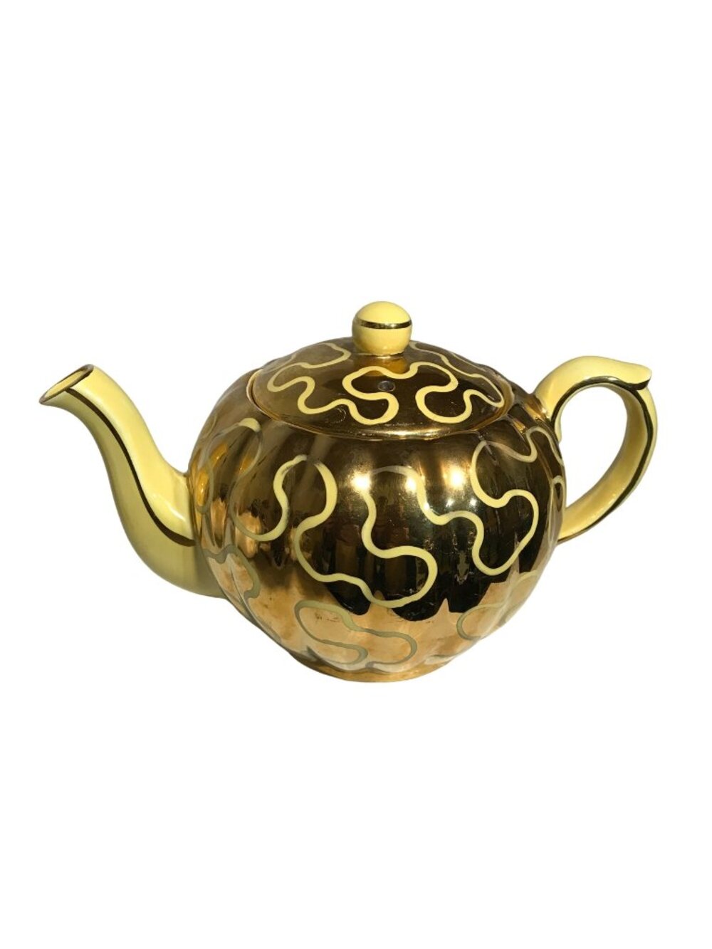 Gibsons Teapot Yellow & Gold Swirl Pattern W303 with Lid 1950's England MCM 5.5"